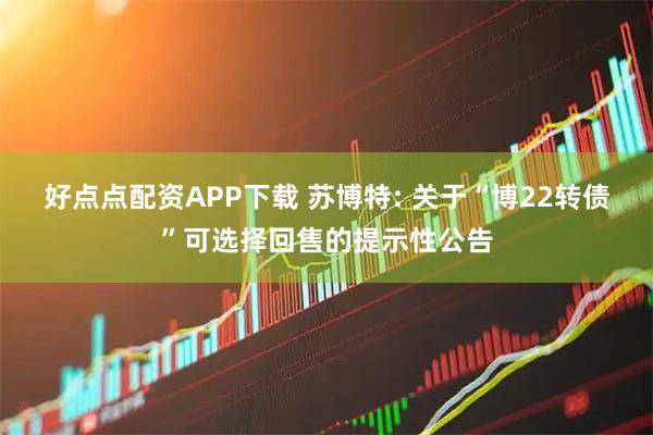 好点点配资APP下载 苏博特: 关于“博22转债”可选择回售的提示性公告